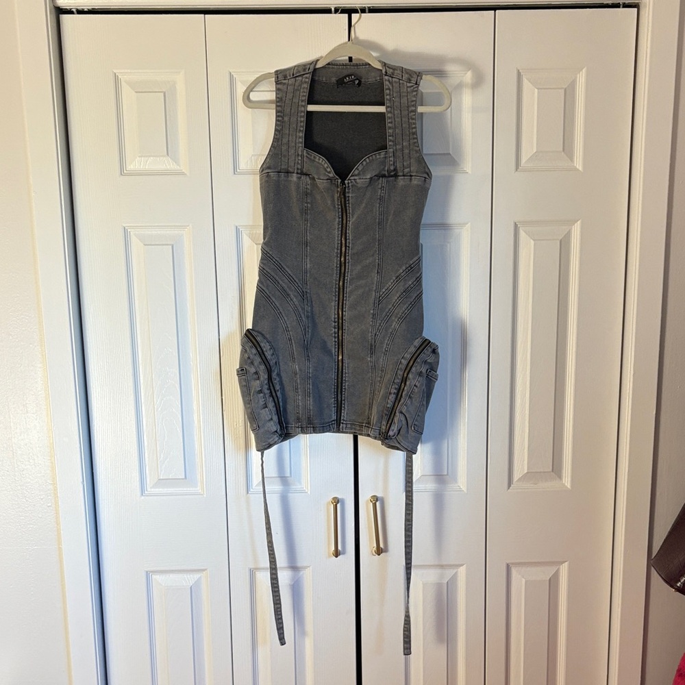 Gray Denim Corset Dress Size L